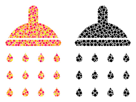 Pixel shower mosaic icons. Vector shower icons in multi-colored and black versions. Collages of irregular spheric dots. Vector concepts of shower icons formed of irregular round pixels.のイラスト素材