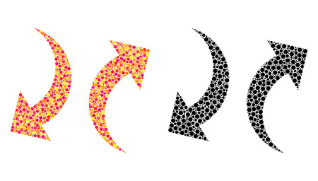 Dotted exchange arrows mosaic icons. Vector exchange arrows icons in colorful and black versions. Collages of arbitrary round elements.のイラスト素材