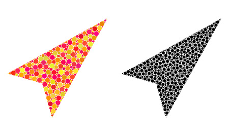 Dot arrowhead right-up mosaic icons. Vector arrowhead right-up icons in multi-colored and black versions. Collages of casual spheric elements.のイラスト素材
