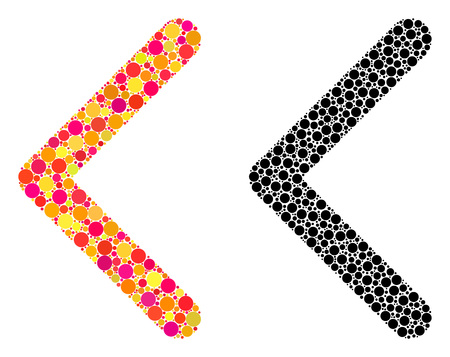 Pixel direction left mosaic icons. Vector direction left icons in colorful and black versions. Collages of variable round spots.のイラスト素材