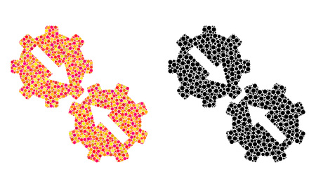 Pixel gear integration mosaic icons. Vector gear integration icons in multi-colored and black versions. Collages of irregular spheric elements.のイラスト素材
