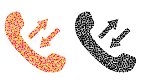 Pixel phone talking mosaic icons. Vector phone talking pictograms in bright and black versions. Collages of casual circle elements.のイラスト素材