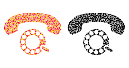 Dotted pulse dialing mosaic icons. Vector pulse dialing icons in bright and black versions. Collages of casual round elements.のイラスト素材