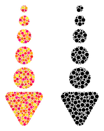 Dotted arrow down mosaic icons. Vector arrow down icons in colorful and black versions. Collages of random round elements. Vector mosaics of arrow down icons made with casual round elements.のイラスト素材
