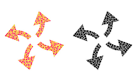 Pixel centrifugal arrows mosaic icons. Vector centrifugal arrows pictograms in colorful and black versions. Collages of different spheric dots.のイラスト素材