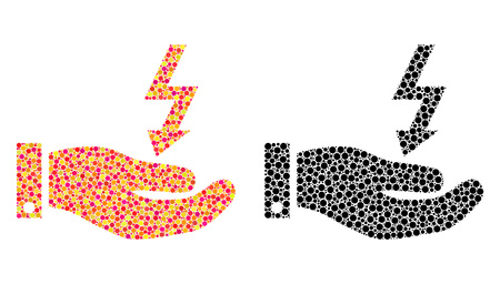 Pixel electric energy service hand mosaic icons. Vector electric energy service hand icons in colorful and black versions. Collages of irregular spheric elements.のイラスト素材