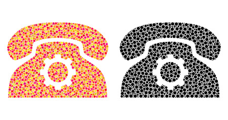 Pixel phone settings mosaic icons. Vector phone settings pictograms in bright and black versions. Collages of arbitrary circle spots.のイラスト素材