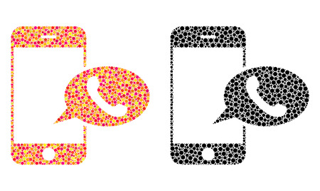 Dotted smartphone call balloon mosaic icons. Vector smartphone call balloon icons in colorful and black versions. Collages of irregular round dots.のイラスト素材