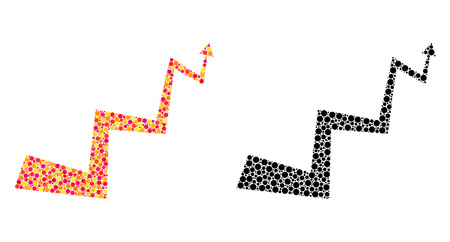 Dot curve arrow mosaic icons. Vector curve arrow icons in multi-colored and black versions. Collages of different circle spots.のイラスト素材