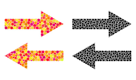 Pixel horizontal flip arrows mosaic icons. Vector horizontal flip arrows icons in colorful and black versions. Collages of variable spheric dots.のイラスト素材