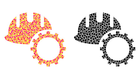 Dot development hardhat mosaic icons. Vector development hardhat icons in multi-colored and black versions. Collages of irregular circle spots.のイラスト素材