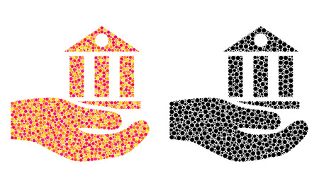 Pixel bank service mosaic icons. Vector bank service pictograms in bright and black versions. Collages of arbitrary round elements.のイラスト素材