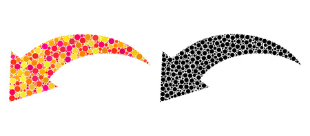 Pixel undo mosaic icons. Vector undo icons in bright and black versions. Collages of random circle elements. Vector concepts of undo icons combined of irregular circle elements.のイラスト素材