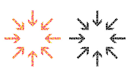 Pixel pressure arrows mosaic icons. Vector pressure arrows icons in colorful and black versions. Collages of arbitrary round dots.のイラスト素材