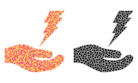 Pixel electric service hand mosaic icons. Vector electric service hand icons in bright and black versions. Collages of casual circle elements.のイラスト素材