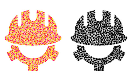 Pixel development helmet mosaic icons. Vector development helmet icons in multi-colored and black versions. Collages of random spheric dots.のイラスト素材