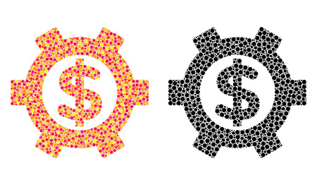 Pixel financial settings mosaic icons. Vector financial settings icons in bright and black versions. Collages of arbitrary round elements.のイラスト素材