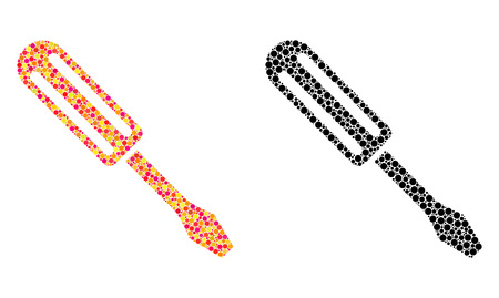 Pixel screwdriver mosaic icons. Vector screwdriver icons in multi-colored and black versions. Collages of irregular round spots. Vector concepts of screwdriver icons designed with irregular spots.のイラスト素材