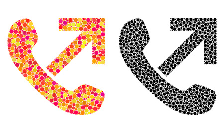 Dot outgoing call mosaic icons. Vector outgoing call icons in multi-colored and black versions. Collages of variable round dots. Vector concepts of outgoing call icons formed of irregular round dots.のイラスト素材