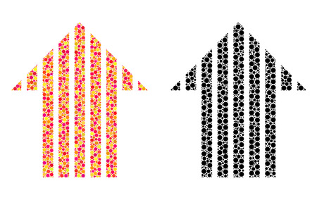 Pixel stripe arrow up mosaic icons. Vector stripe arrow up icons in multi-colored and black versions. Collages of random spheric dots.のイラスト素材