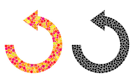 Dot rotate left mosaic icons. Vector rotate left icons in multi-colored and black versions. Collages of randomized spheric spots.のイラスト素材