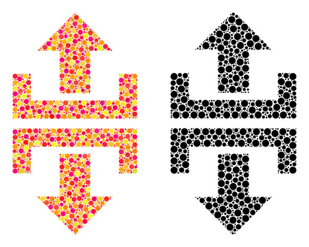 Pixel divide vertical direction mosaic icons. Vector divide vertical direction pictograms in multi-colored and black versions. Collages of random round elements.のイラスト素材