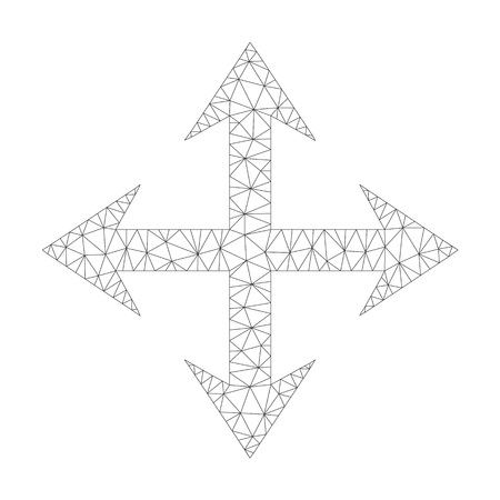 Mesh vector expand arrows icon on a white background. Polygonal carcass grey expand arrows image in lowpoly style with combined triangles, nodes and linear items.のイラスト素材