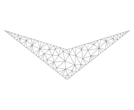 Mesh vector arrowhead down icon on a white background. Polygonal carcass dark gray arrowhead down...