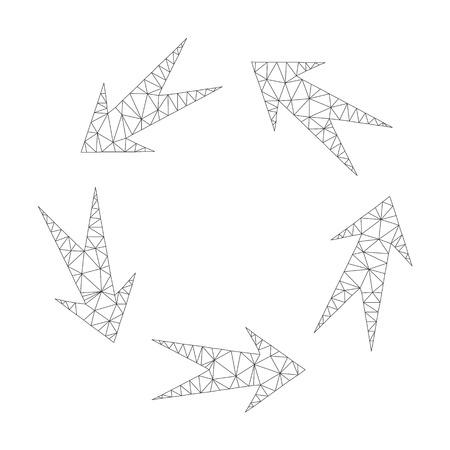 Mesh vector rotation icon on a white background. Polygonal carcass grey rotation image in lowpoly style with organized triangles, points and linear items.のイラスト素材