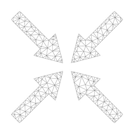 Polygonal vector center arrows icon on a white background. Polygonal wireframe dark gray center arrows image in low poly style with connected triangles, dots and lines.のイラスト素材