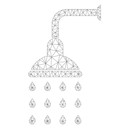 Polygonal vector shower icon on a white background. Mesh carcass grey shower image in lowpoly style with organized triangles, nodes and linear items.のイラスト素材