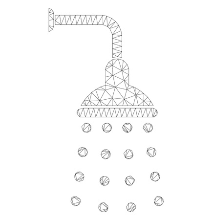 Mesh vector shower icon on a white background. Polygonal wireframe gray shower image in lowpoly style with connected triangles, points and lines.のイラスト素材