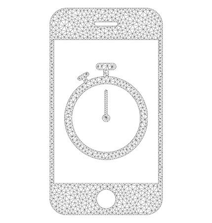 Mesh vector stopwatch gadget icon on a white background. Mesh wireframe gray stopwatch gadget image in lowpoly style with connected triangles, dots and linear items.のイラスト素材