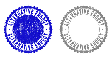 Grunge ALTERNATIVE ENERGY stamp seals isolated on a white background. Rosette seals with grunge texture in blue and gray colors.のイラスト素材