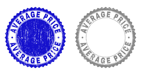 Grunge AVERAGE PRICE stamp seals isolated on a white background. Rosette seals with grunge texture in blue and gray colors. Vector rubber imprint of AVERAGE PRICE title inside round rosette.のイラスト素材