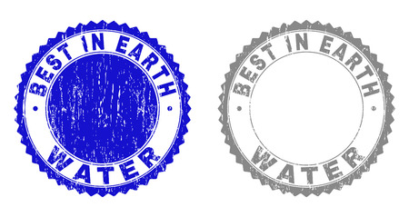Grunge BEST IN EARTH WATER stamp seals isolated on a white background. Rosette seals with grunge texture in blue and gray colors.のイラスト素材