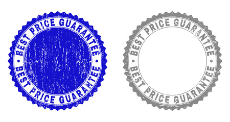 Grunge BEST PRICE GUARANTEE stamp seals isolated on a white background. Rosette seals with grunge texture in blue and gray colors.のイラスト素材
