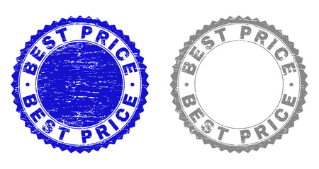 Grunge BEST PRICE stamp seals isolated on a white background. Rosette seals with grunge texture in blue and grey colors. Vector rubber imitation of BEST PRICE caption inside round rosette.のイラスト素材