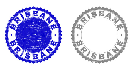 Grunge BRISBANE stamp seals isolated on a white background. Rosette seals with grunge texture in blue and gray colors. Vector rubber watermark of BRISBANE text inside round rosette.のイラスト素材