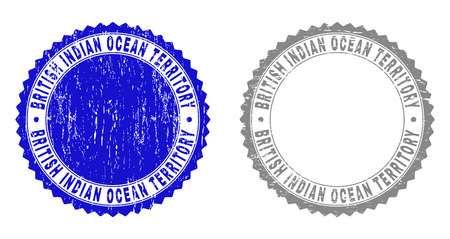 Grunge BRITISH INDIAN OCEAN TERRITORY stamp seals isolated on a white background. Rosette seals with grunge texture in blue and gray colors.のイラスト素材