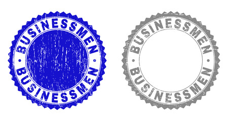 Grunge BUSINESSMEN stamp seals isolated on a white background. Rosette seals with grunge texture in blue and grey colors. Vector rubber watermark of BUSINESSMEN label inside round rosette.のイラスト素材