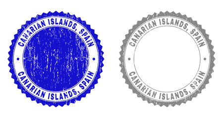 Grunge CANARIAN ISLANDS, SPAIN stamp seals isolated on a white background. Rosette seals with grunge texture in blue and gray colors. Vector rubber overlay of CANARIAN ISLANDS,のイラスト素材