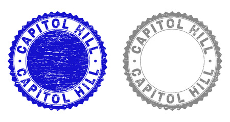 Grunge CAPITOL HILL stamp seals isolated on a white background. Rosette seals with grunge texture in blue and gray colors. Vector rubber imitation of CAPITOL HILL caption inside round rosette.のイラスト素材
