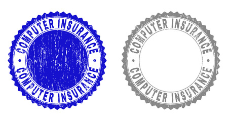 Grunge COMPUTER INSURANCE stamp seals isolated on a white background. Rosette seals with grunge texture in blue and grey colors.のイラスト素材