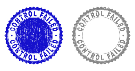 Grunge CONTROL FAILED stamp seals isolated on a white background. Rosette seals with distress texture in blue and grey colors.のイラスト素材