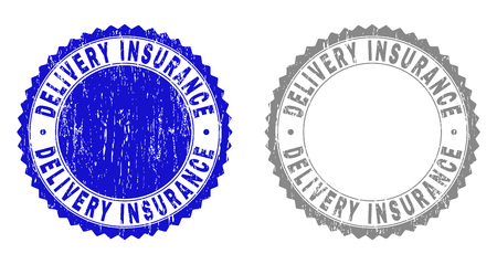 Grunge DELIVERY INSURANCE stamp seals isolated on a white background. Rosette seals with grunge texture in blue and gray colors.のイラスト素材
