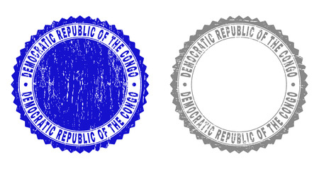 Grunge DEMOCRATIC REPUBLIC OF THE CONGO stamp seals isolated on a white background. Rosette seals with distress texture in blue and gray colors.のイラスト素材