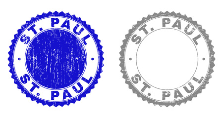 Grunge ST. PAUL stamps isolated on a white background. Rosette seals with grunge texture in blue and grey colors. Vector rubber stamp imprint of ST. PAUL text inside round rosette.のイラスト素材
