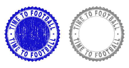 Grunge TIME TO FOOTBALL stamp seals isolated on a white background. Rosette seals with grunge texture in blue and gray colors.のイラスト素材