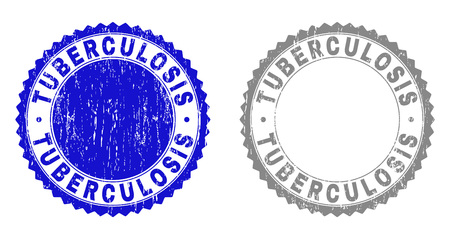Grunge TUBERCULOSIS stamp seals isolated on a white background. Rosette seals with grunge texture in blue and gray colors. Vector rubber stamp imprint of TUBERCULOSIS caption inside round rosette.のイラスト素材